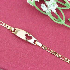 "Rose Gold Heart Cutout ID Bracelet in High-Polish Gold Plating, XPBL1158